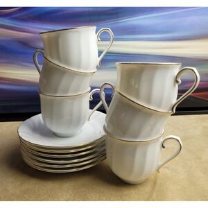 MIKASA China Wedding Band Gold Cup and Saucer Sets White L9709 - Beautiful